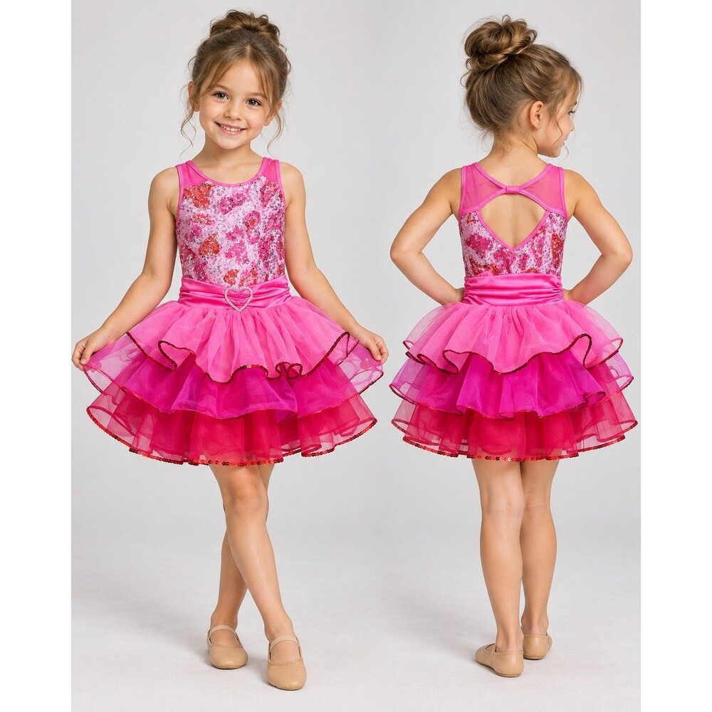 Weissman Girls Pink Sequin Tutu Dance Costume Dress XSC Heart Buckle Recital